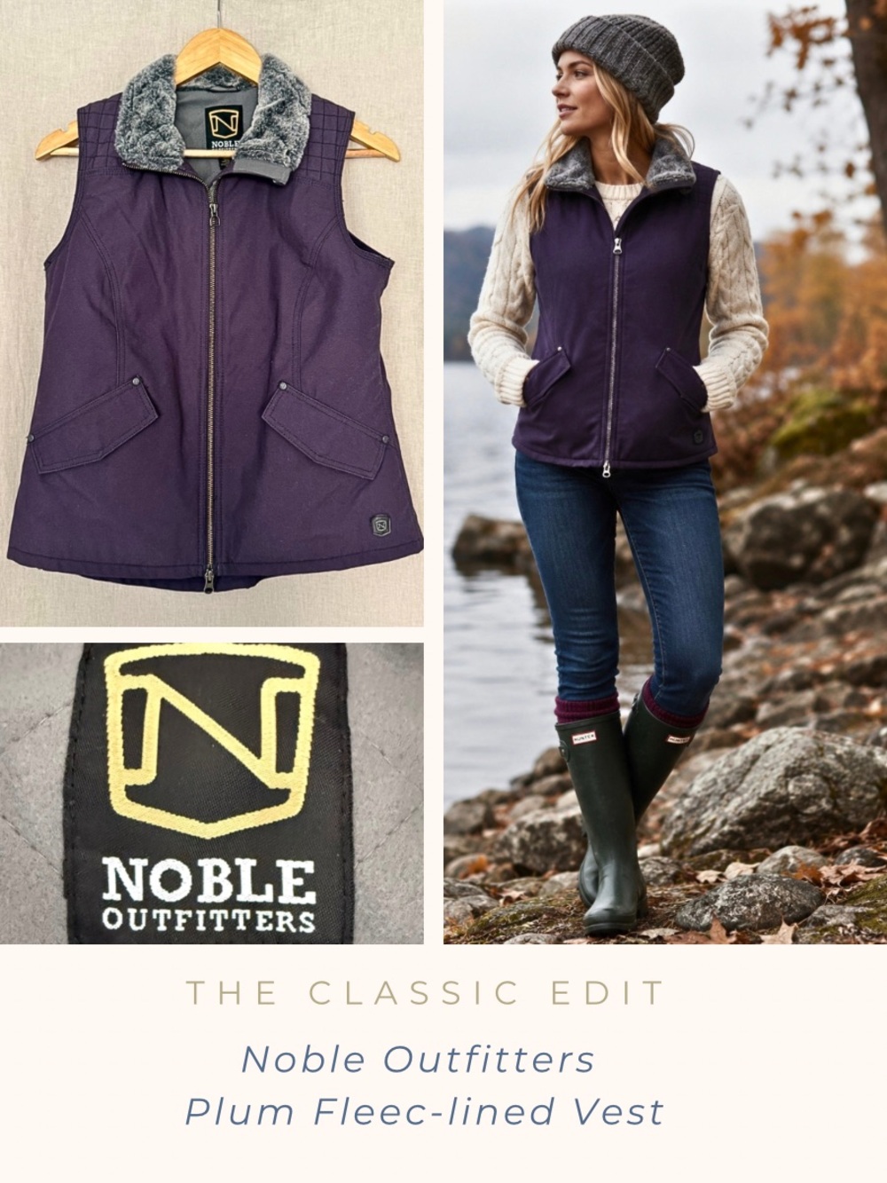 Noble Outfitters Plum Cotton Vest with Faux Fur Collar | Fleece Lined
